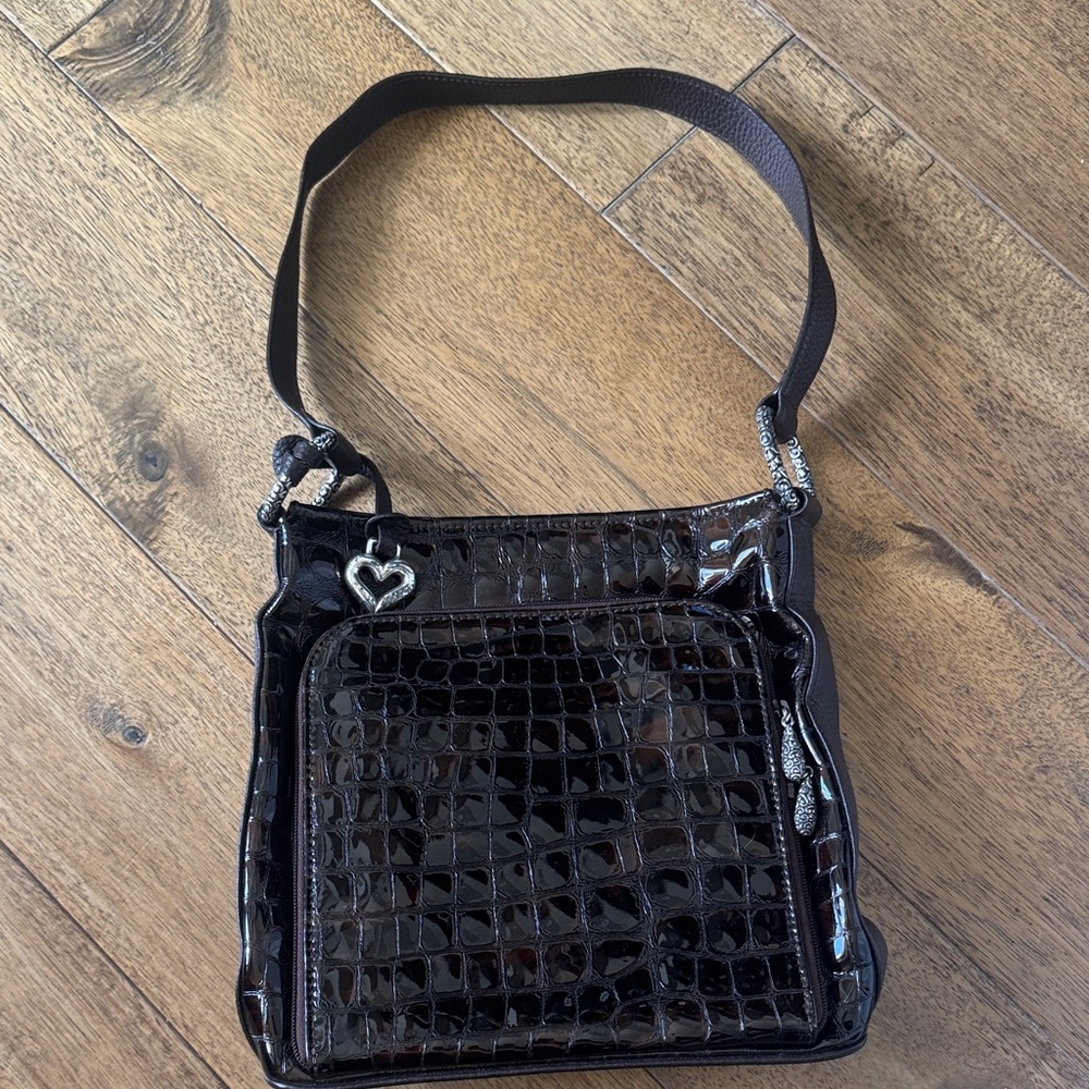 Brighton Black Croc-Embossed Patent Shoulder Bag with Heart Charm - Picture 4 of 5